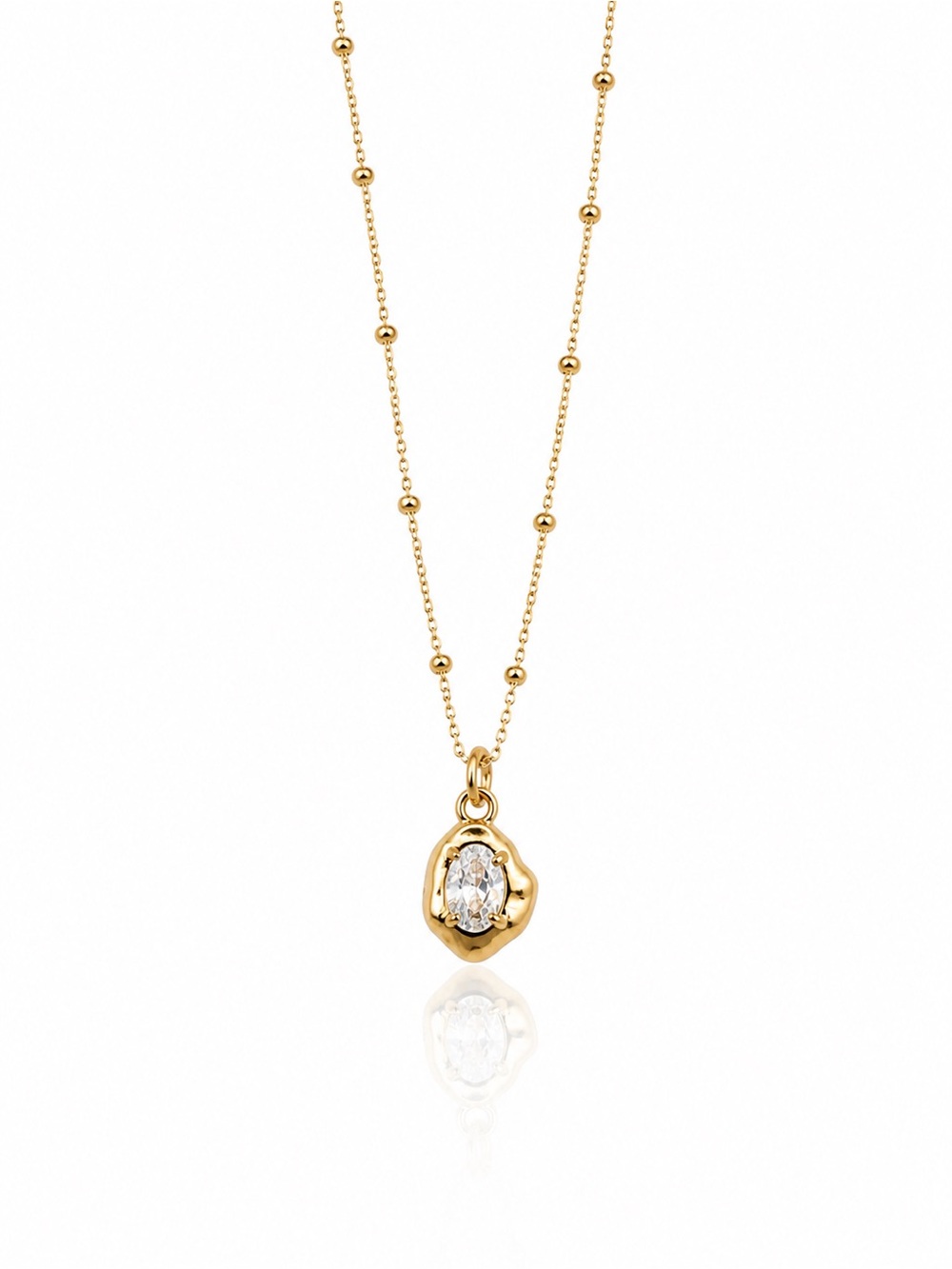 Gold Pendant Necklace with Clear Stone